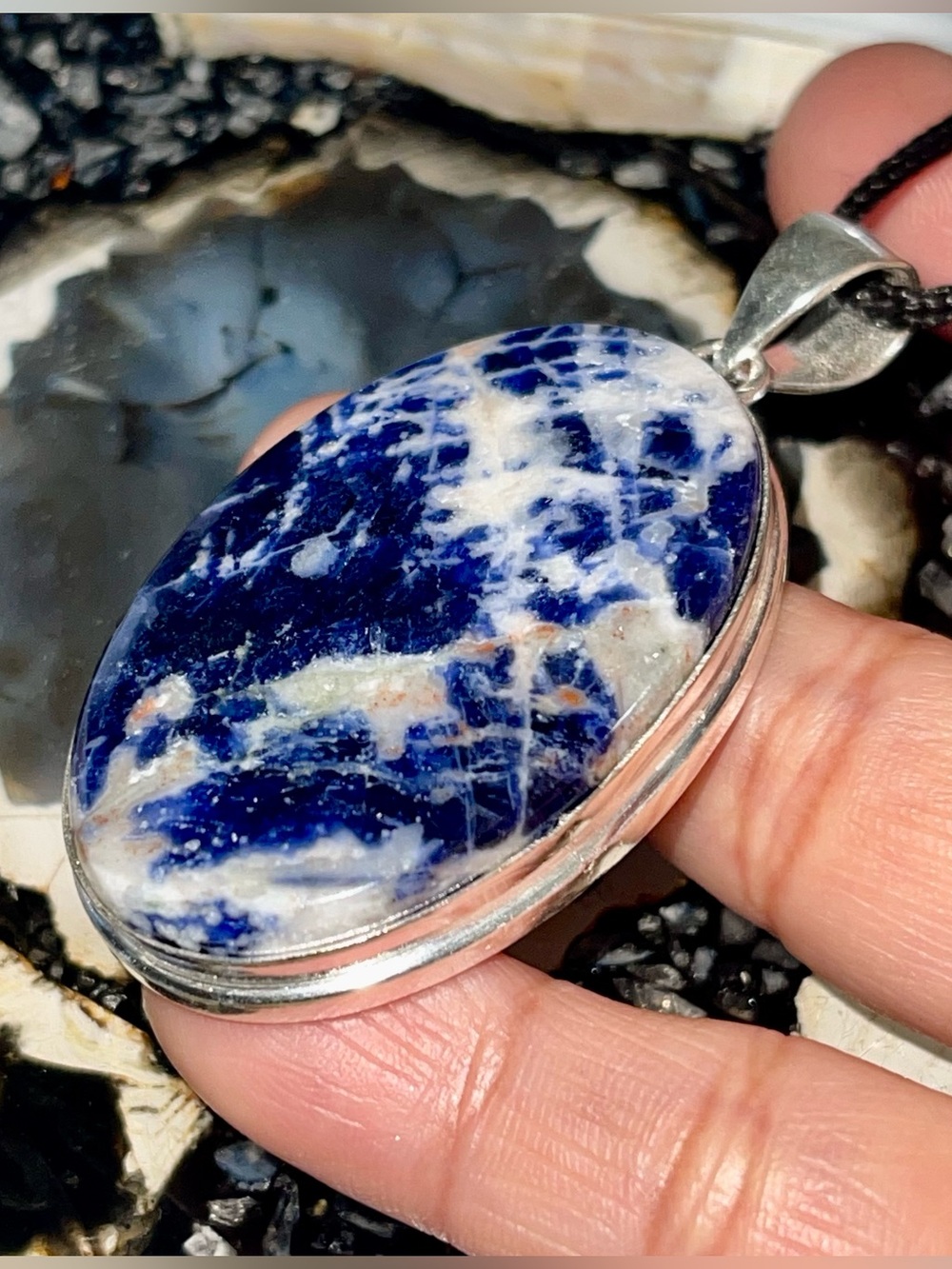 Deep Navy Sodalite Crystal Pendant 2 1/2”